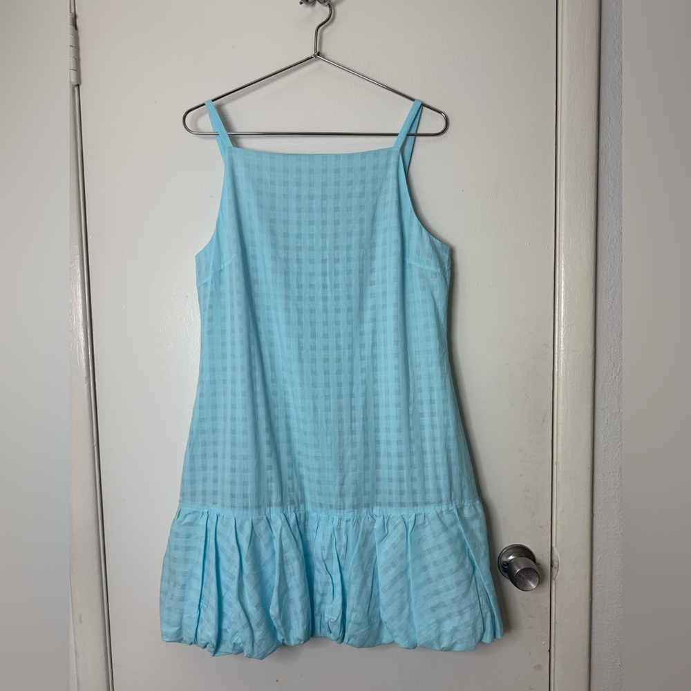 Trina Turk NWT Cherish, sky blue, gingham, bubble hem, sleeveless mini dress L - Picture 4 of 12